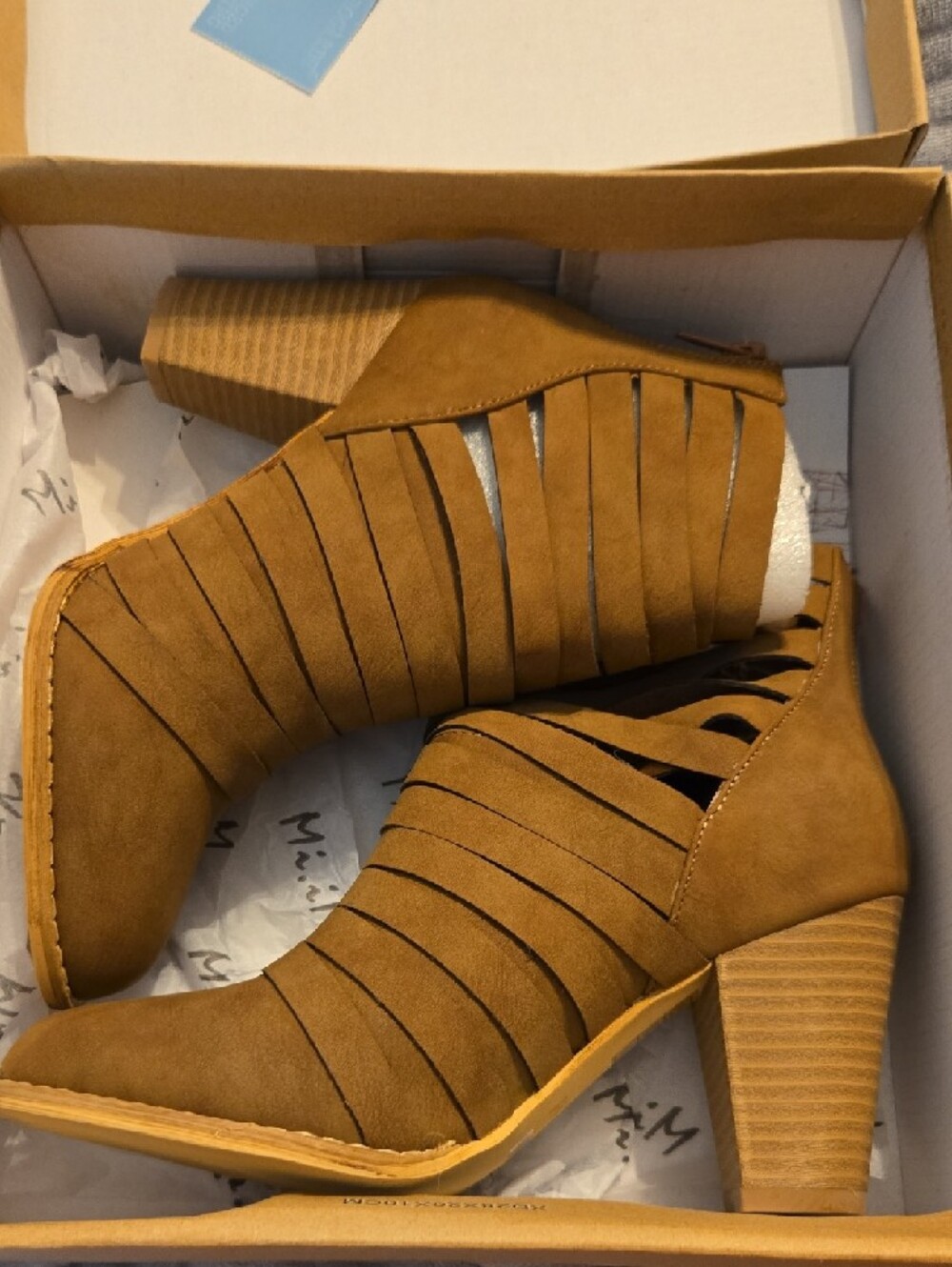 Miracle Miles Urban-04 brown strappy cutout ankle booties. - Picture 3 of 4